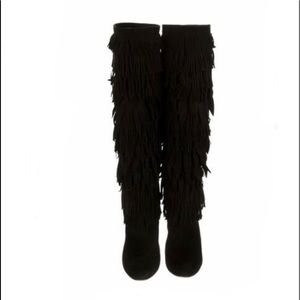 ALTUZARRA Black Suede Fringe Knee High Boots size US 6.5 IT 36.5